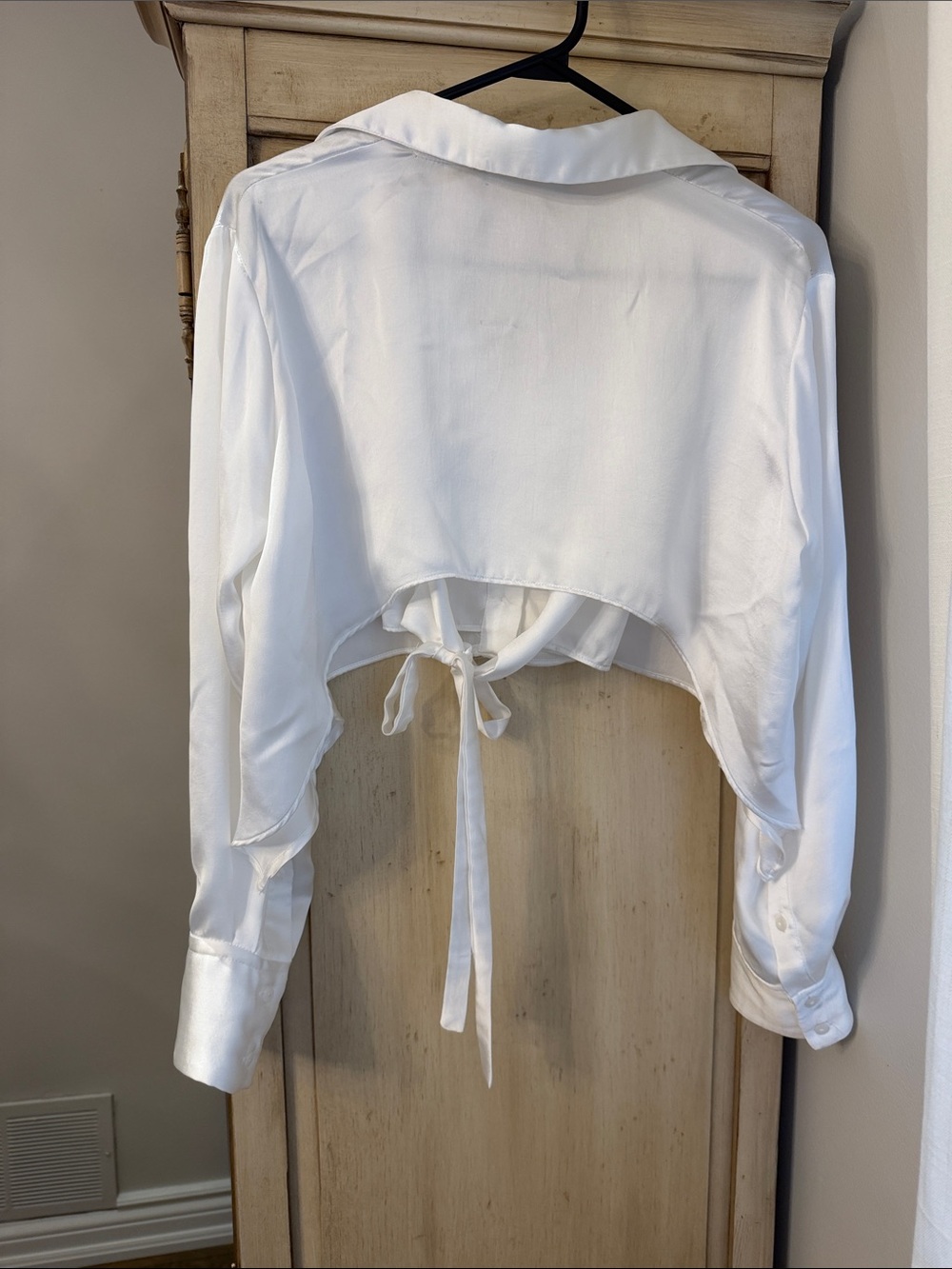 Zara White Tie-Back Satin Crop Shirt